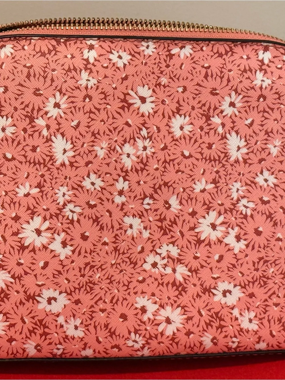 Michael Kors Pink White Floral Cosmetic Pouch with Gold Plate